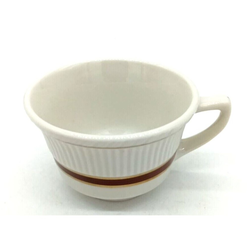 Vtg Shenango China Restaurant Ware White Teacup With Burgundy Stripe & Gold Trim